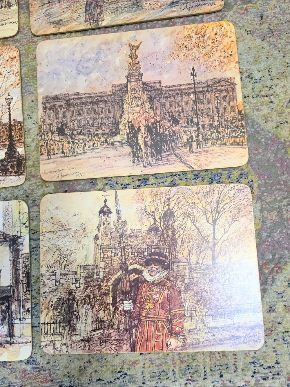 Vtg Clover Leaf London Placemats Cork Back Ole England Historical Landscape